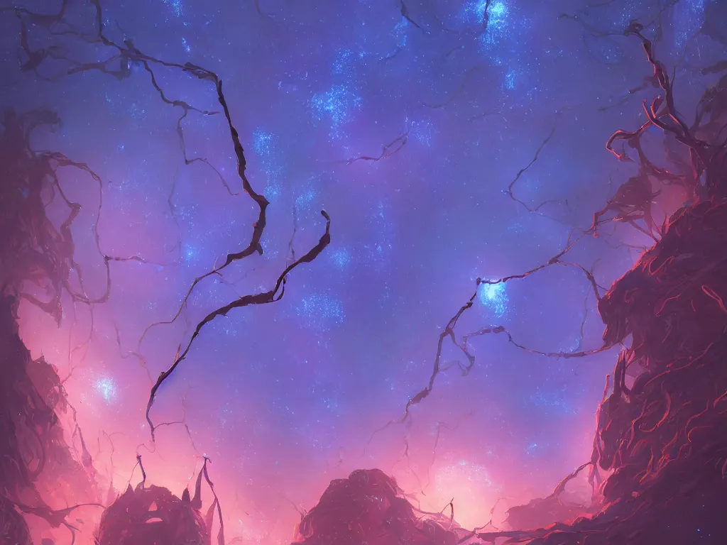 Prompt: Space Ent betwixt of Tree Limbs made of Magically Galatic Star Clusters streaming through Space Forest Voids, hybrid from dungeons and dragons and art direction by James Cameron ;by artgerm; wayne reynolds art station; production quality cinema final cut; Nature and Space Scene High Resolution 4K trailer of the year; by beeple; by Neil Burnell's Enchanted Forest: Photo Credit: Neil Burnell