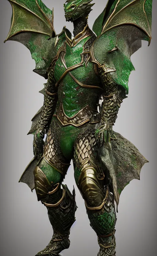 Image similar to Green dragon armor, bronze statue, unreal engine, high detailed
