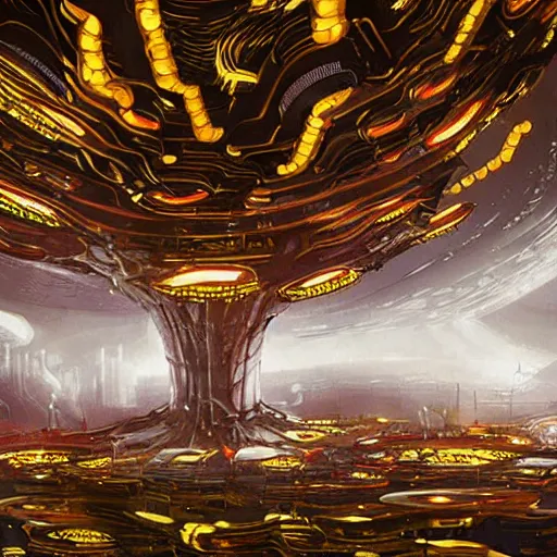 Image similar to scifi mushroom city, modern architecture, concept art