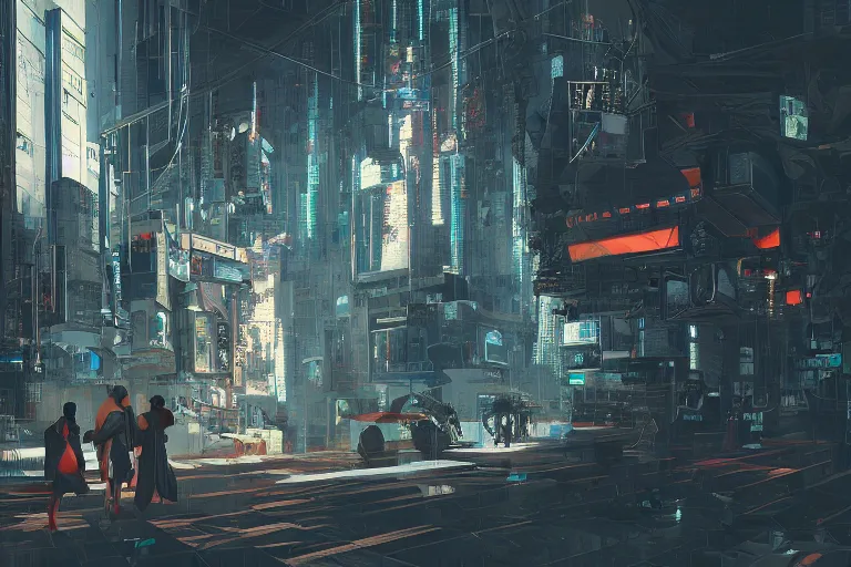 Prompt: Elimination of humanity, very highly detailed face's and body's. Voxel grapics concept art by Caravaggio, Details by Caravaggio , cyan dimensional light, , Cyberpunk city as Background by Hiromasa Ogura