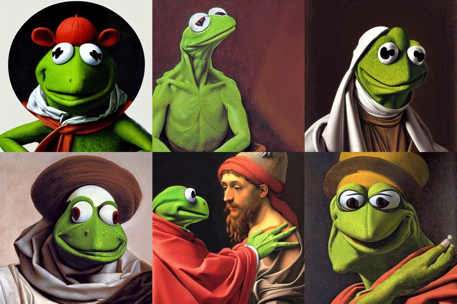 Image similar to A extremely highly detailed majestic hi-res beautiful, highly detailed head and shoulders painting of kermit the frog as a catholic pope by Michelangelo Merisi da Caravaggio,