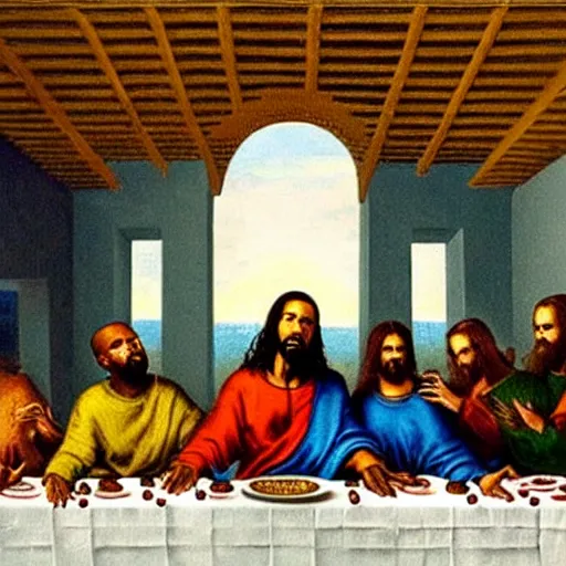 Image similar to Kanye West in the Last Supper painting