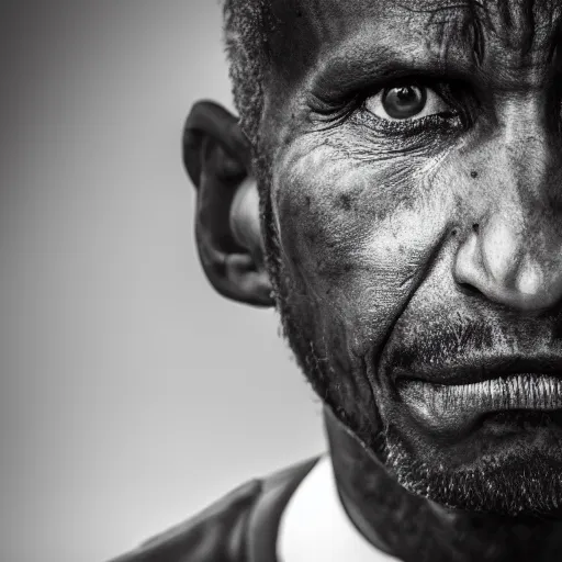 Image similar to a mentally ill black German man, thin, sad, post processing, portrait, realistic, award winning photo 8k