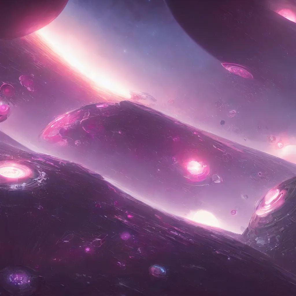 Image similar to dyson sphere program pink planet, blue galaxyportals concept art, by greg rutkowski