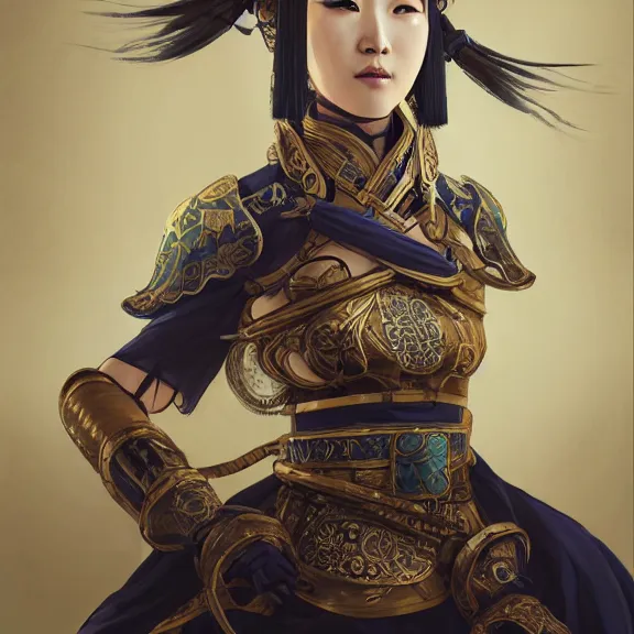 Prompt: ancient chinese princess with steampunk mask, dynasty warriors, headshot, holy, unreal engine, 8 k, blue color scheme, headshot, highly detailed, smooth, ink painting, artstation, concept art, in style of yoji shinkawa, pan ren wei, col price, atey ghailan, by greg rutkowski, aesthetic