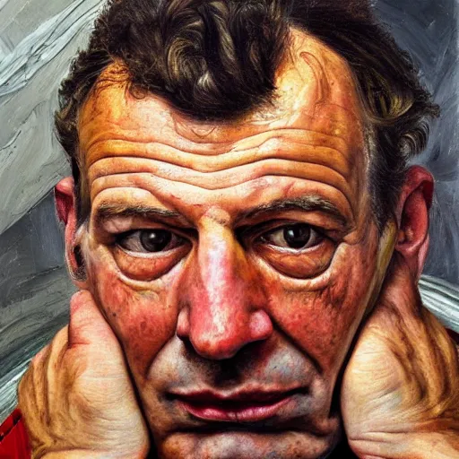 Image similar to high quality high detail painting by lucian freud, hd, joe rogan portrait