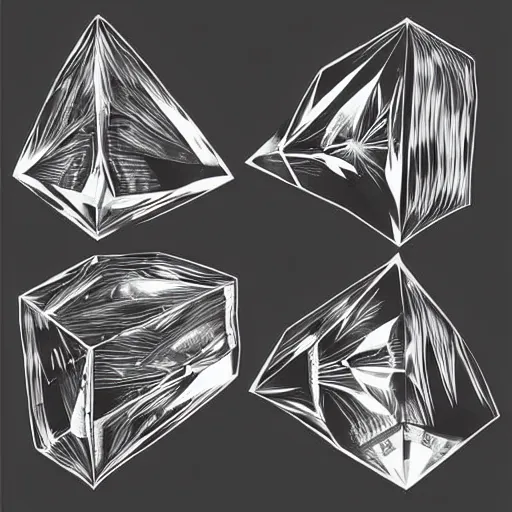 Prompt: detailed illustration of a natural crystal cut in half, realistic, black and white, vintage