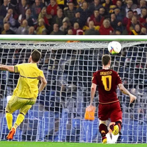 Prompt: Francesco Totti scoring a goal,photography