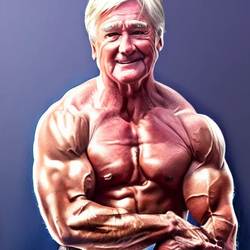 Image similar to ken barlow with the physique of a body builder, hyper realistic, ultra detailed, cinematic, dynamic lighting, photorealistic, refined, intricate, digital art, digital painting, masterpiece, 8k