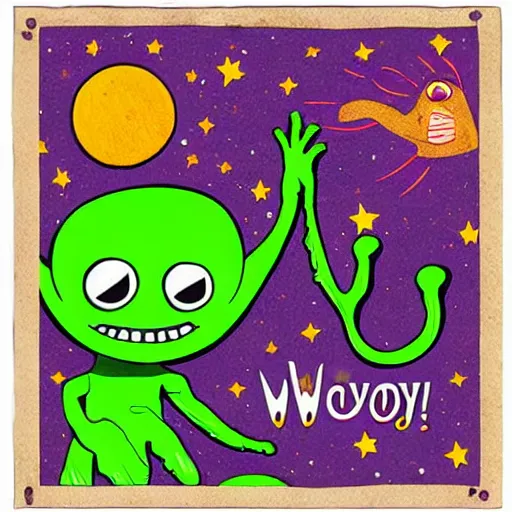 Image similar to Pop Wonder NFT - Alien Bog Friendly Monster waving good-bye, Art