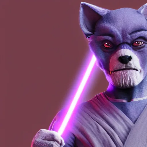 Image similar to mace windu from star wars fighting a with dressed as a furry, 4 k, hyper realistic, dslr, high resolution, landscape, beautiful