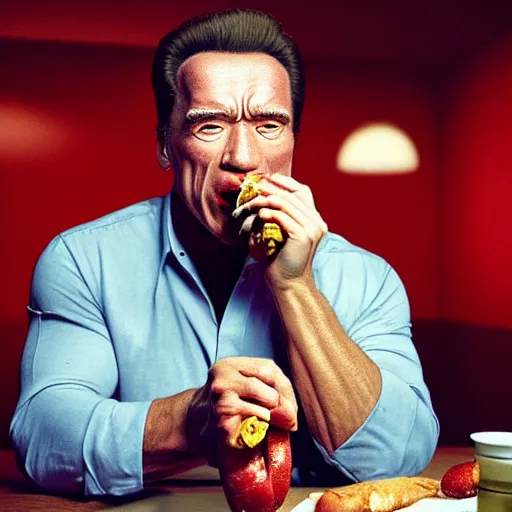 Prompt: hyperrealistic dslr film still of arnold schwarzenegger eating hotdog, stunning 8 k octane comprehensive 3 d render, inspired by istvan sandorfi & greg rutkowski & unreal engine, perfect symmetry, dim volumetric cinematic lighting, extremely hyper - detailed, incredibly real lifelike attributes & texture, intricate, masterpiece, artstation, 8 k 8 5 mm f 1. 4