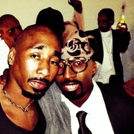 Image similar to photo of 2 pac partying today, he's still alive.