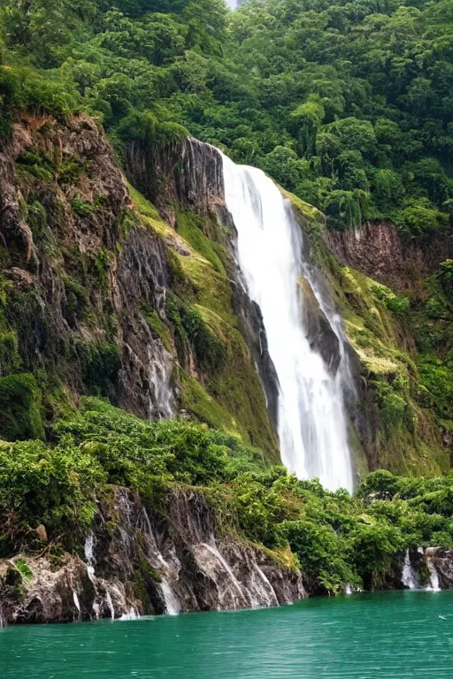 Image similar to A floating island with a very very very very beautiful waterfall