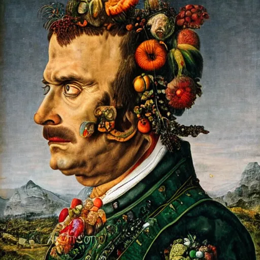 Image similar to a portrait of a macron in a scenic environment by arcimboldo, giuseppe