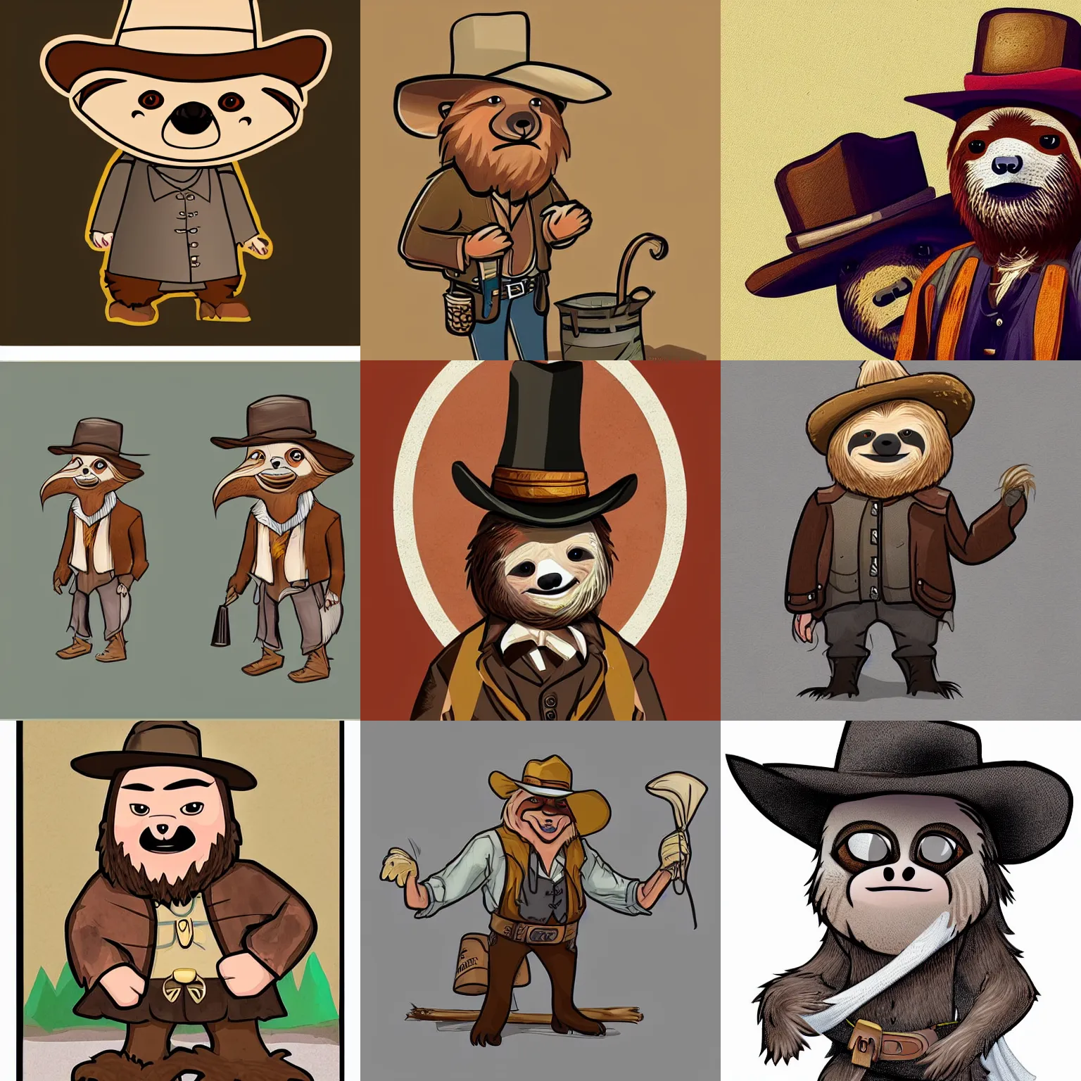 Prompt: Digital art of a sloth dressed like an old west prospector, cartoon digital art in the style of Małgorzata Kmiec, trending on artstation.