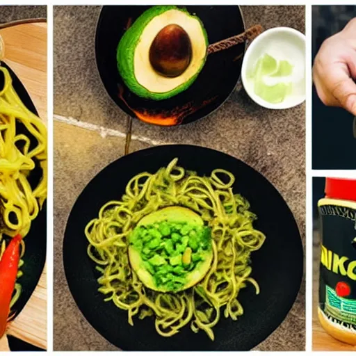 Prompt: nikocado avocado and minions eating extreme hot spicy noodles