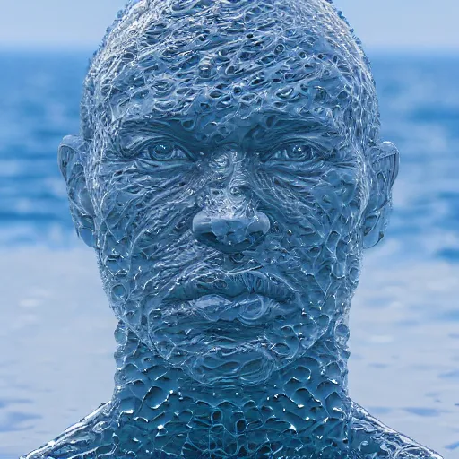 Prompt: a giant sculpture made out of water of a human head on the ocean, made purely out of water, cinematic, in the style of johnson tsang, long shot, hyper detailed, hyper realistic, ray tracing, 8 k resolution, sharp focus, realistic water, award winning