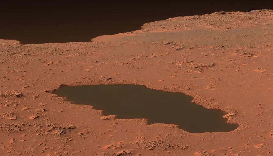 Image similar to photograph in 8k from the surface of mars, lake on mars,