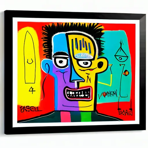 Image similar to colorful odd colors detailed abstract neo expressionism chaotic oil painting of sad boy business man depressed with tattoos by basquiat