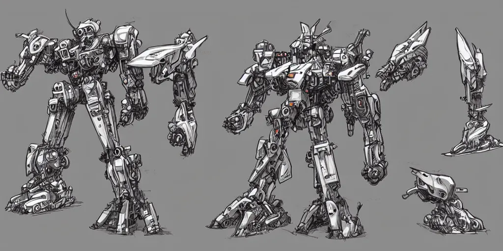 Prompt: mecha concept design by kim jung gi