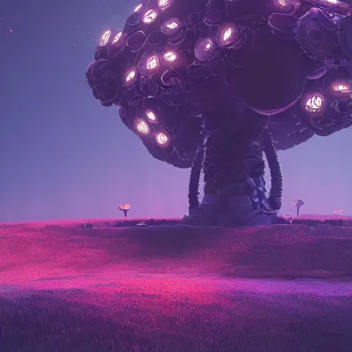 Image similar to beautiful dark landscape, gizmo head, beautiful flowers growing, in the style of beeple and mike winkelmann, intricate, epic lighting, cinematic composition, hyper realistic, 8 k resolution, unreal engine 5, raytracing, reflections, ultraviolet colors