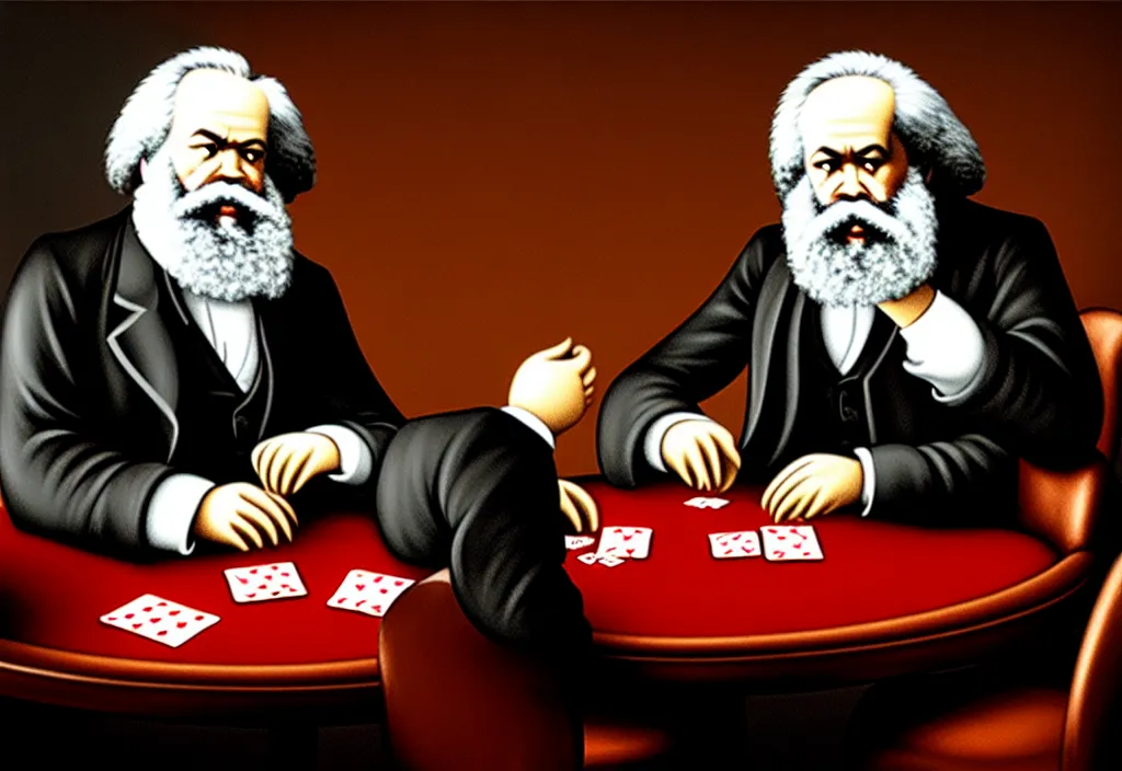 Image similar to Karl Marx playing poker in Las Vegas, ultra HD, studio light, photorealism