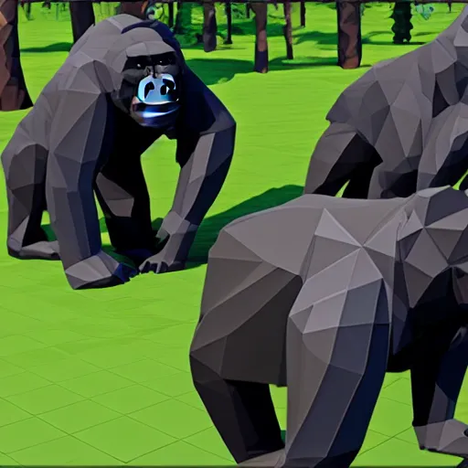 Image similar to gorillas without legs playing a game of tag in low poly video game