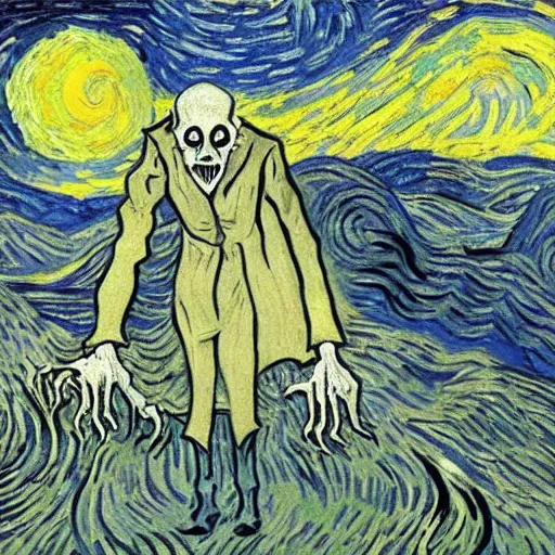 Image similar to nosferatu by van gogh