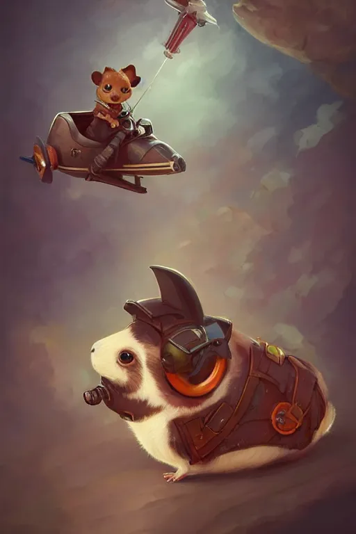 Image similar to cute little anthropomorphic Guinea Pig Piloting a plane , tiny, small, short, Pilot outfit, cute and adorable, pretty, beautiful, DnD character art portrait, matte fantasy painting, DeviantArt Artstation, by Jason Felix by Steve Argyle by Tyler Jacobson by Peter Mohrbacher, cinematic lighting