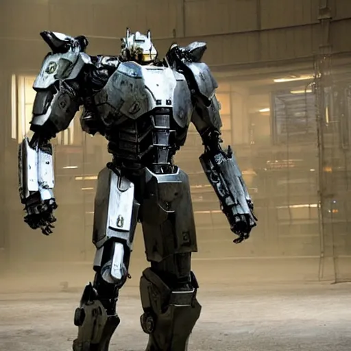 Image similar to cinematic still in real steel movie and westworld and pacific rim movie, one slim full body ornate armored core by fujioka kenki and by mamoru nagano