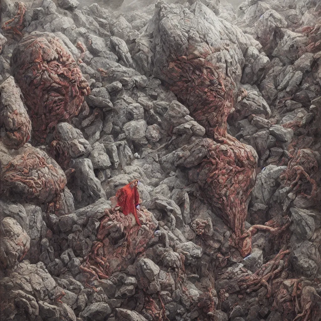 Image similar to oil painting of donald trump shackled to a giant stone letter q, painted by dan seagrave, wayne barlowe and zdzisław beksinski, front and center, intricate detail