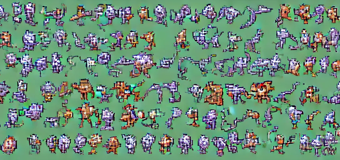 Image similar to pixel art sprite sheet of cute catchable monsters