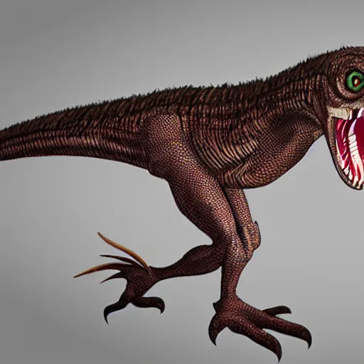 Prompt: velociraptor wearing a suit, photorealistic