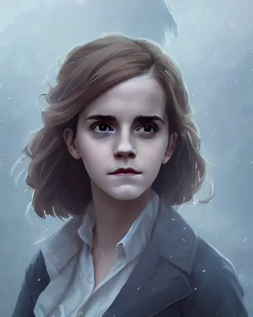 Image similar to Emma Watson as Hermione Granger, magnificent, medium shot, close up, details, sharp focus, elegant, highly detailed, illustration, by Jordan Grimmer and greg rutkowski and PiNe(パイネ) and 薯子Imoko and 香川悠作 and wlop and maya takamura, intricate, beautiful, Trending artstation, pixiv, digital Art