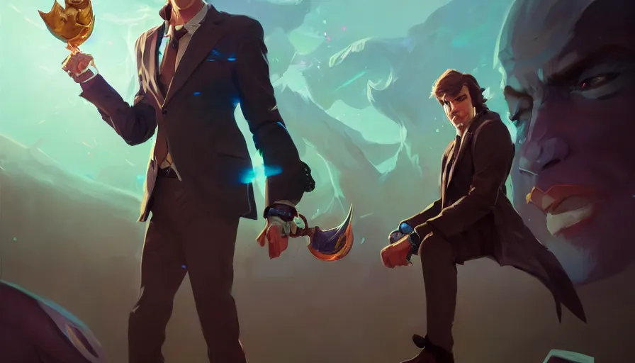 Prompt: full body portrait of saul goodman, solo, league of legends champion splash art, legal office, in - frame, photorealistic facial features, right side composition, art by pete mohrbacher and guweiz and ilya kuvshinov, highly detailed, intricate, sharp focus, unreal engine 5, 4 k uhd