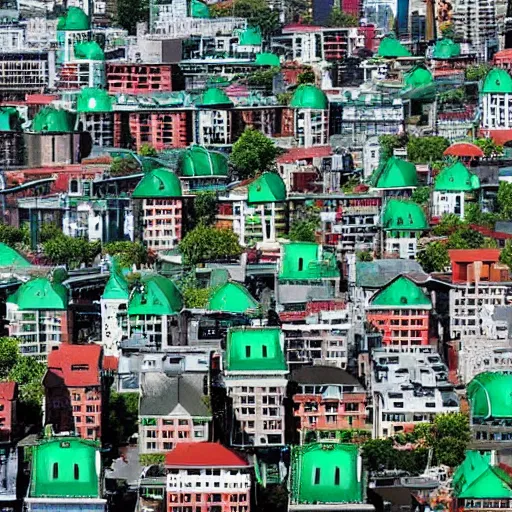 Prompt: a city whose buildings are all in the shape of avocados