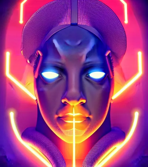 Prompt: symmetry!! egyptian god of technology, solid cube of light, hard edges, product render retro - futuristic poster scifi, lasers and neon circuits, brown skin handsome egyptian god, intricate, elegant, highly detailed, digital painting, artstation, concept art, smooth, sharp focus, illustration, dreamlike, art by artgerm