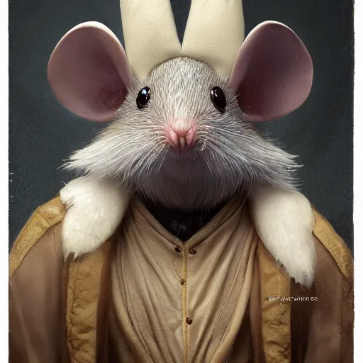 Image similar to portrait character design, a cute feathered mouse ashigaru plumed by brian froud, portrait studio lighting by jessica rossier and brian froud and gaston bussiere