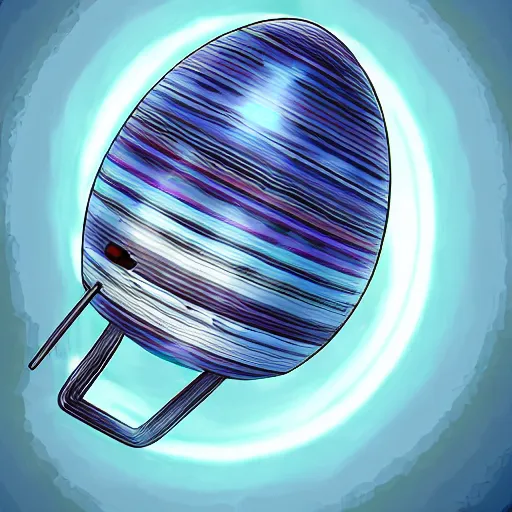 Image similar to A mechanical egg being powered by cosmic fuel, digital art