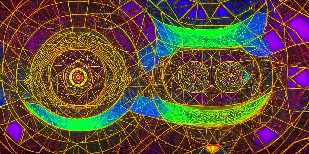 Image similar to dmt spirits, sacred euclidean geometric buildings housing dmt time elves, psychedelic architecture, soul frequency, 8 k resolution, highly detailed,