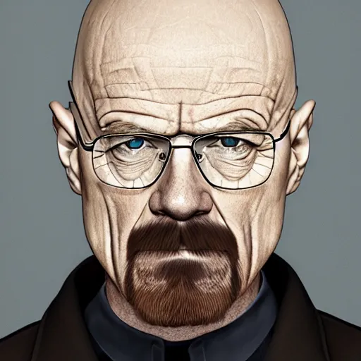 Image similar to Walter White with zoomer goofy haircut , face shot, portrait, detailed face, close-up, realistic, lifelike, studio lighting,