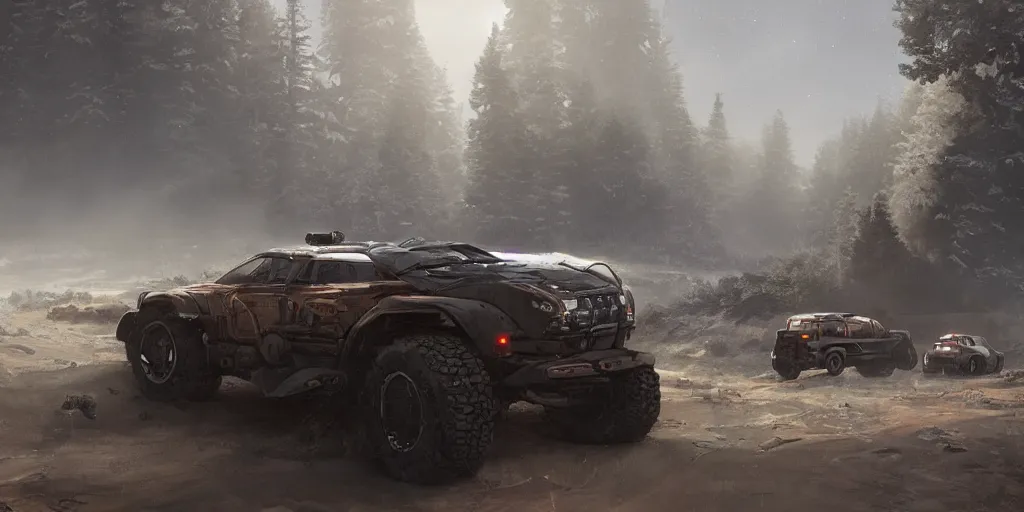 Image similar to a beautiful concept offroad suv, an epic fantasy, dramatic lighting, cinematic, establishing shot, extremely high detail, photorealistic, cinematic lighting, artstation, by simon stalenhag, horizon forbidden west