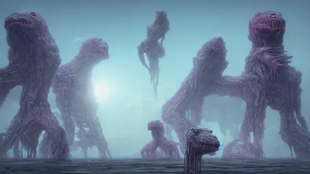 Prompt: there is a monster problem in Chicago, by Wayne Barlowe and Alan Bean and Bekzinski and Beeple