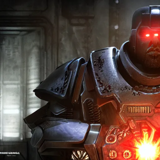 Image similar to Kanye West as the emperor of humanity from warhammer 40k in Gears of War, splash art, movie still, cinematic lighting, dramatic, octane render, long lens, shallow depth of field, bokeh, anamorphic lens flare, 8k, hyper detailed, 35mm film grain