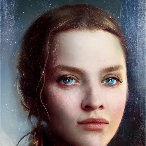 Image similar to portrait of a german woman ( 3 1 ) from germany in 2 0 2 1, an oil painting by ross tran and thomas kincade