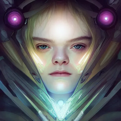 Image similar to symmetry!! portrait of elle fanning sci - fi, tech wear, glowing lights!! intricate, elegant, highly detailed, digital painting, artstation, concept art, smooth, sharp focus, illustration, art by artgerm and greg rutkowski and alphonse mucha