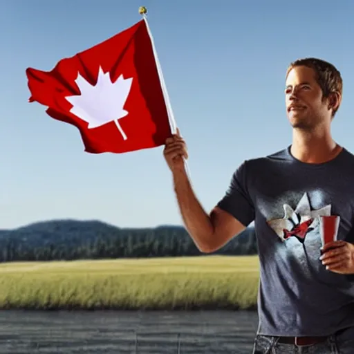 Prompt: Paul Walker waving a Canadian flag, painting