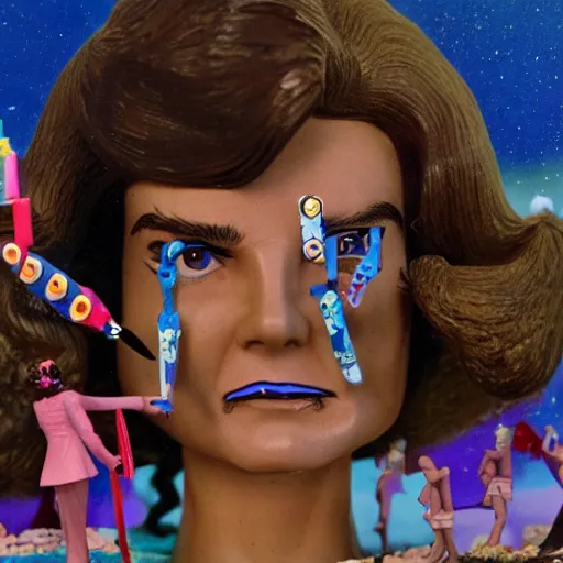 Prompt: jackie kennedy at burning man, activity play centre, stop motion vinyl action figure, plastic, toy, wayne barlowe style