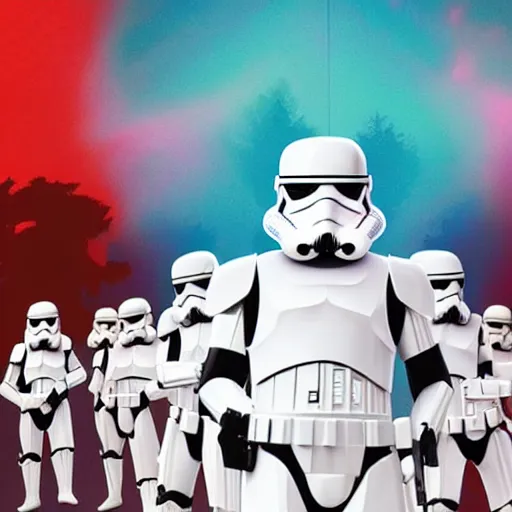 Image similar to stormtroopers are on the stranger things poster, low poly, anime style